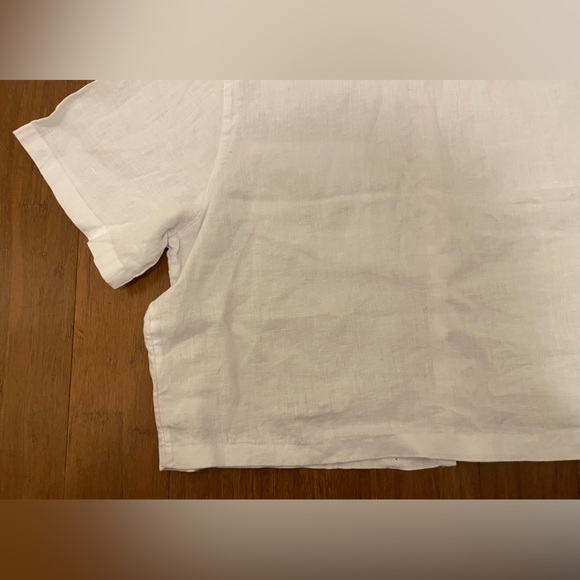 Calypso St Barth NWT 100% Linen White Blouse Top Cropped Button XL - Picture 6 of 9